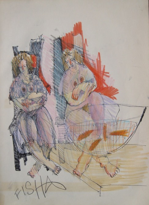 Color Sketch Women with Fish