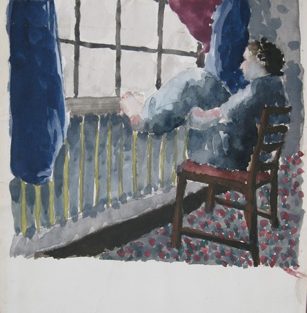 Girl with Foot on Sill Watercolor