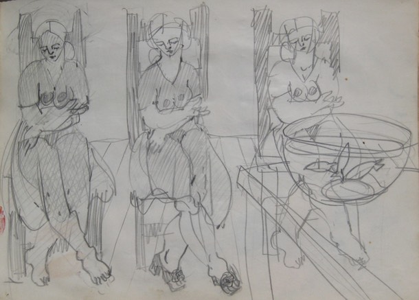 Pencil Sketch Women with Fish